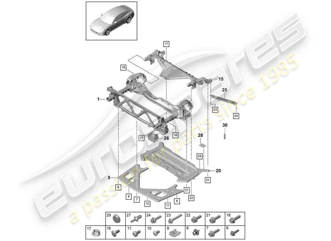 porsche 2017 (panamera 971-1) sottotelaio diagramma delle parti