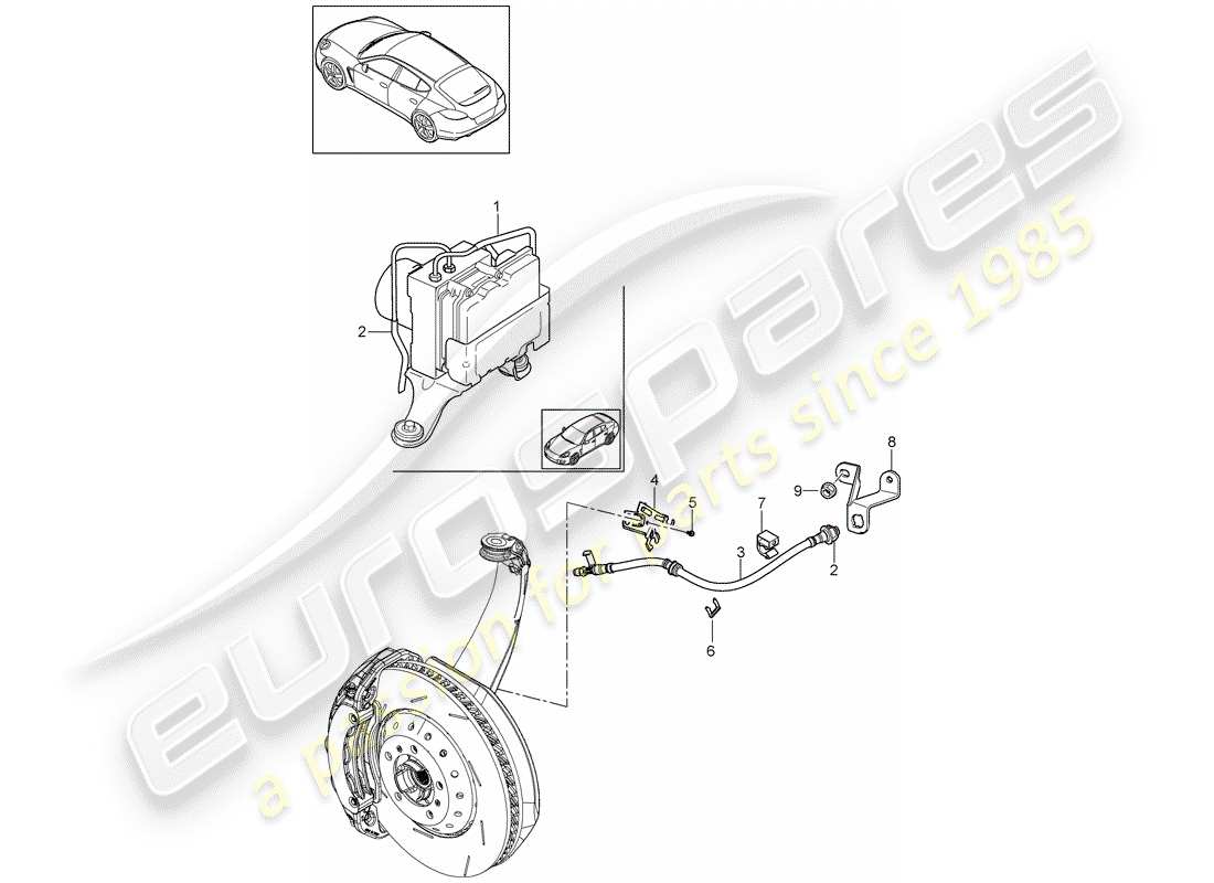 porsche 2011 (panamera 970) diagramma delle parti delle linee dei freni