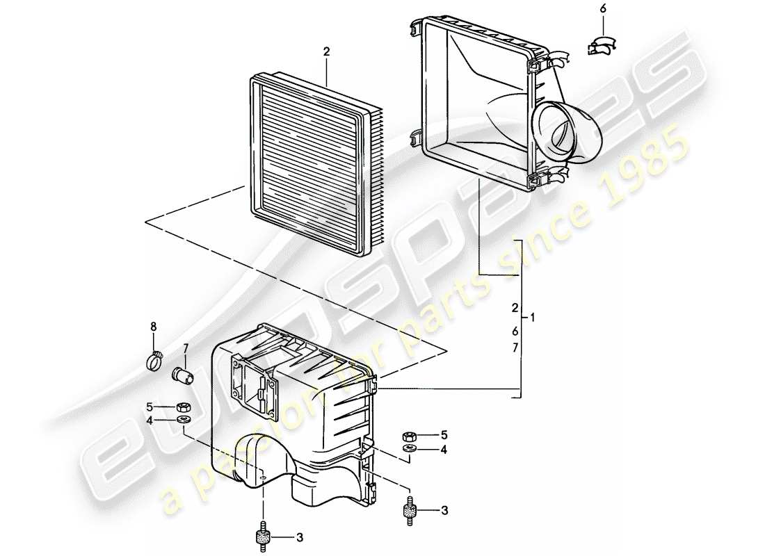 porsche 1985 (911) diagramma delle parti del filtro dell'aria