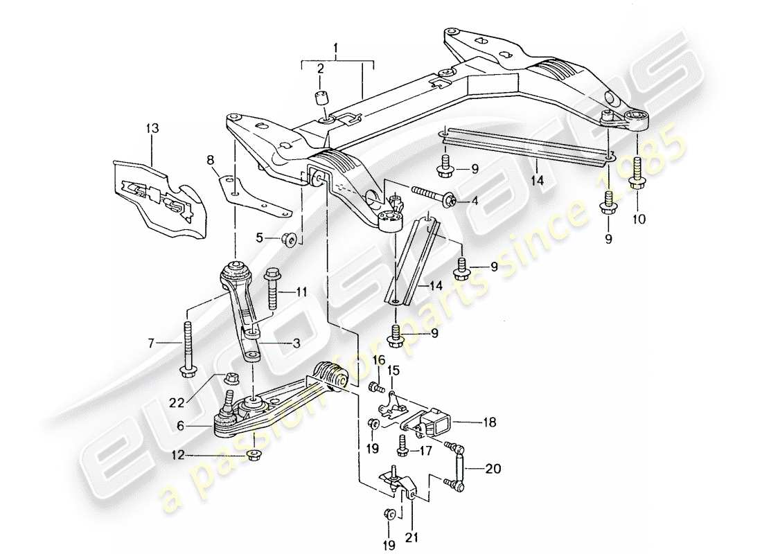 porsche 1999 (986 boxster) traversa - braccio di controllo del binario schema delle parti