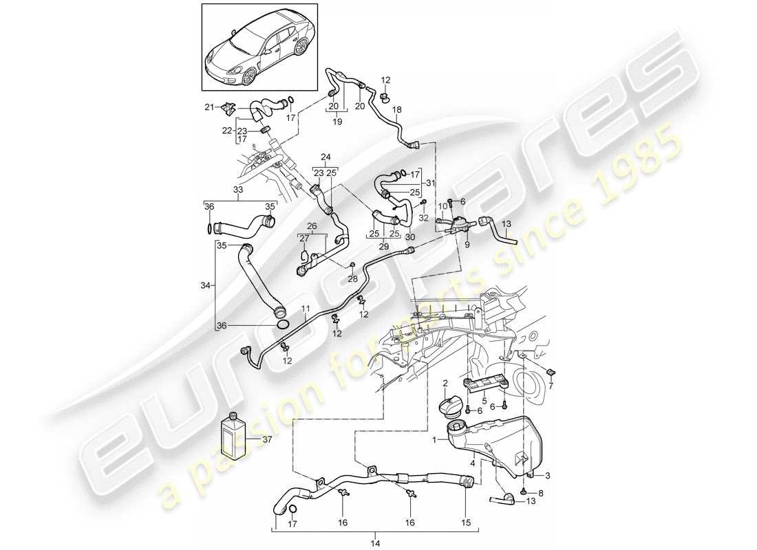 porsche 2011 (panamera 970) diagramma delle parti del raffreddamento ad acqua