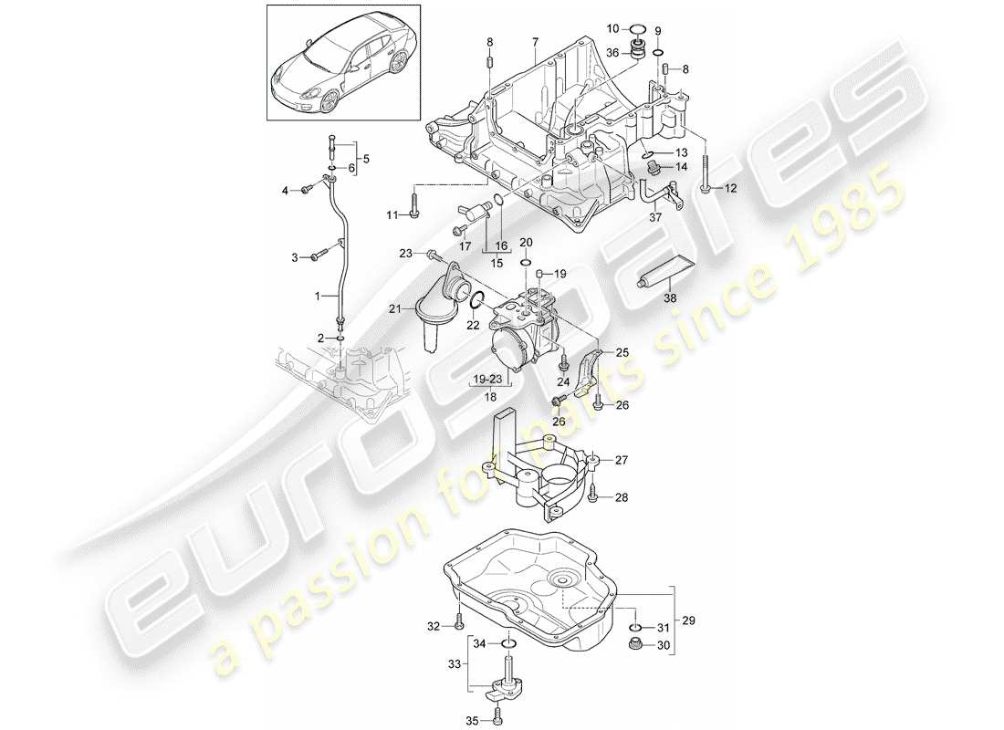 porsche 2011 (panamera 970) schema delle parti dell'alloggiamento per conduzione dell'olio