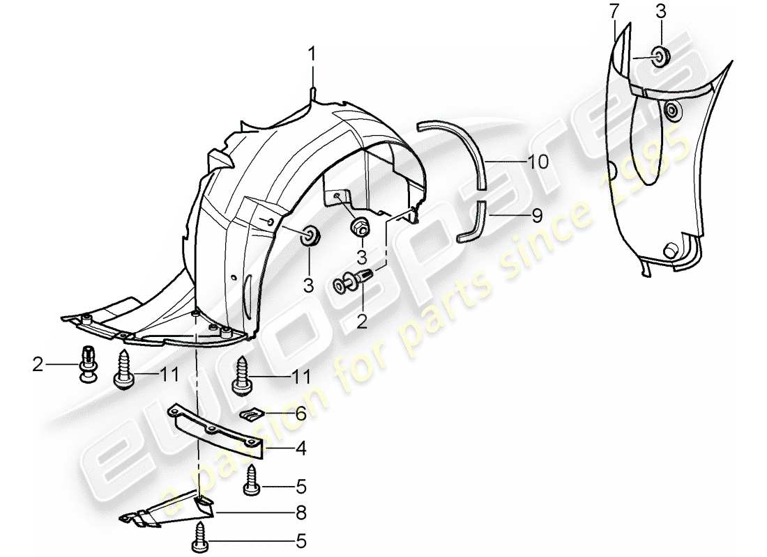 porsche 2003 (996) finiture - per - passaruota - d >> - mj 2001 schema delle parti