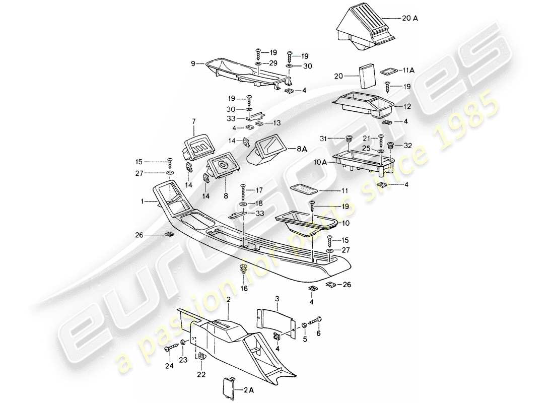 porsche 1989 (964) console centrale diagramma delle parti