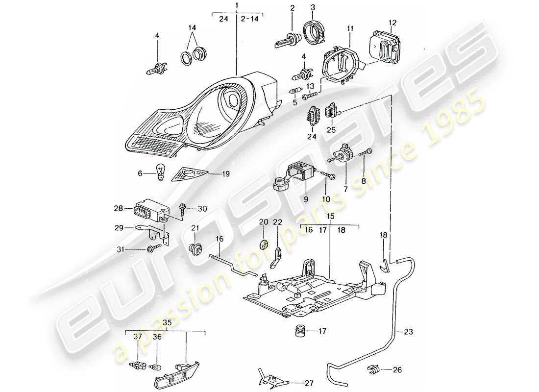 porsche 2000 (996) fari - ripetitore indicatori di direzione - d >> - mj 2001 schema delle parti