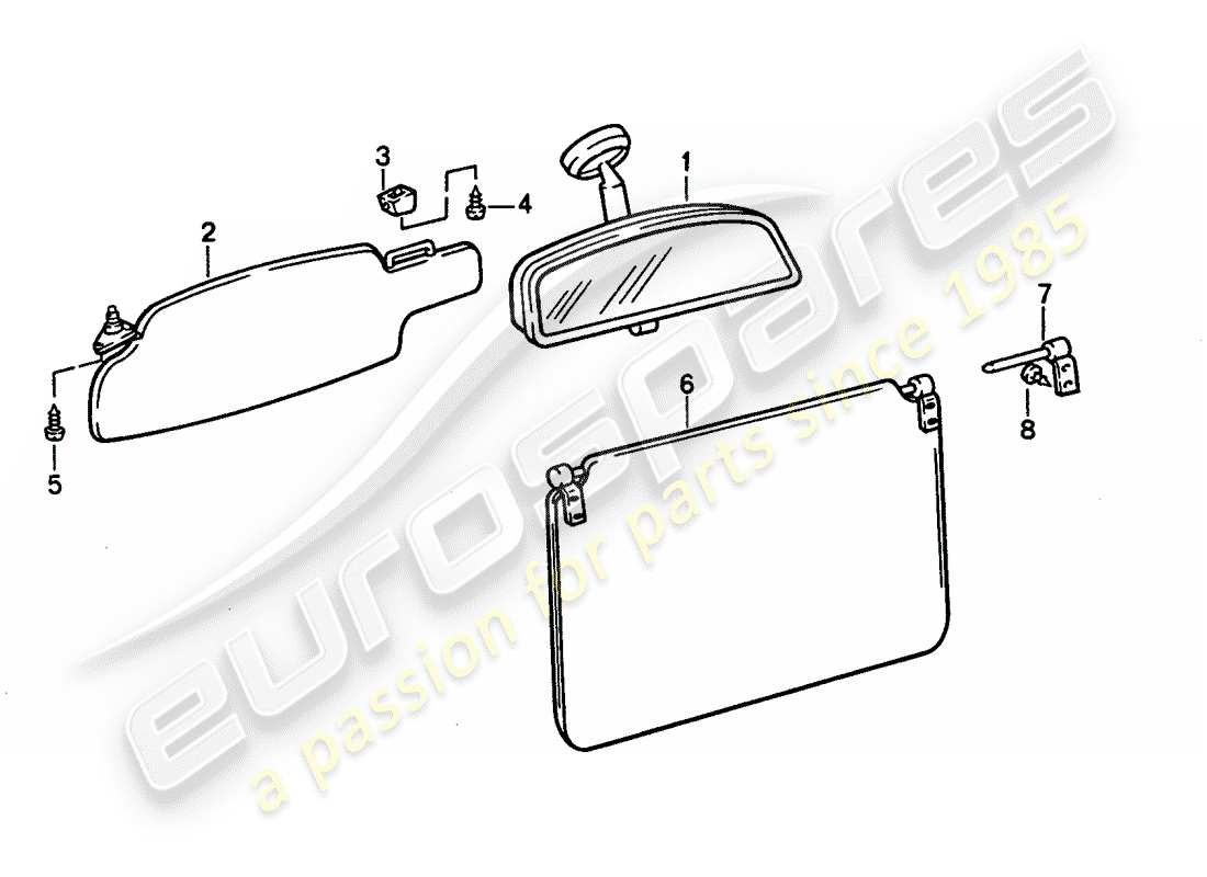 porsche 1995 (928) visiera parasole - specchio retrovisore interno diagramma delle parti