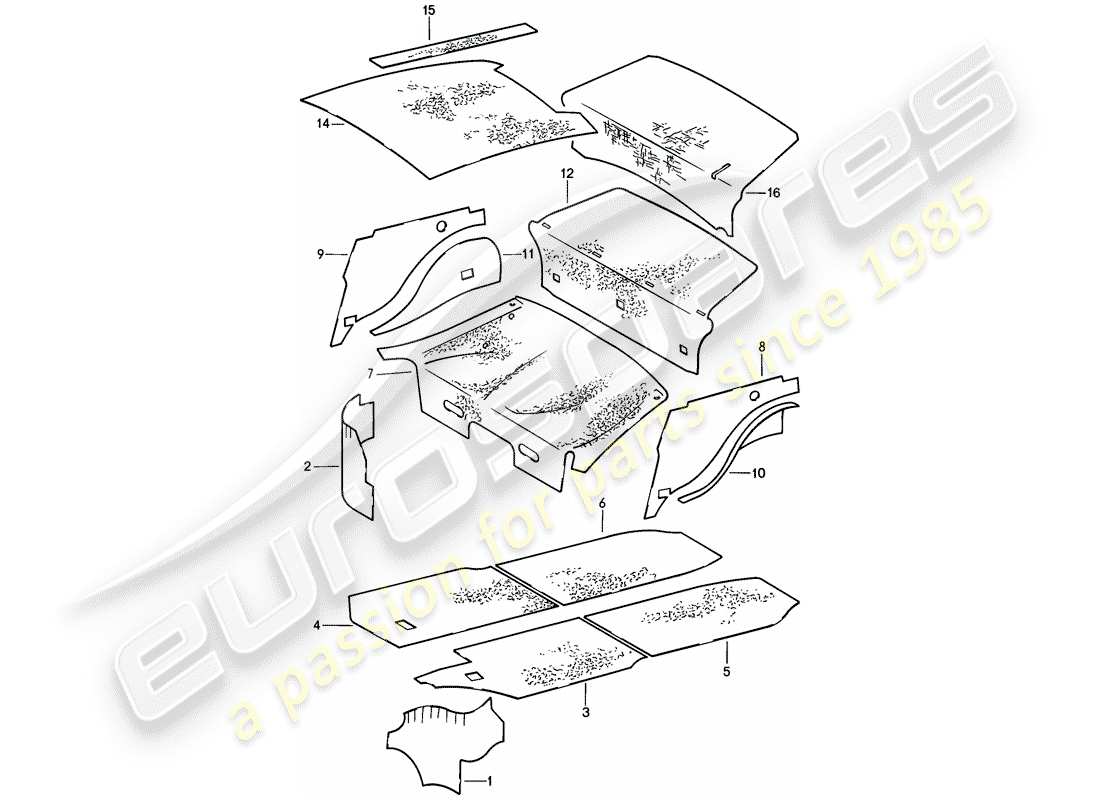 porsche 1987 (911) scocca - assorbitori acustici diagramma delle parti