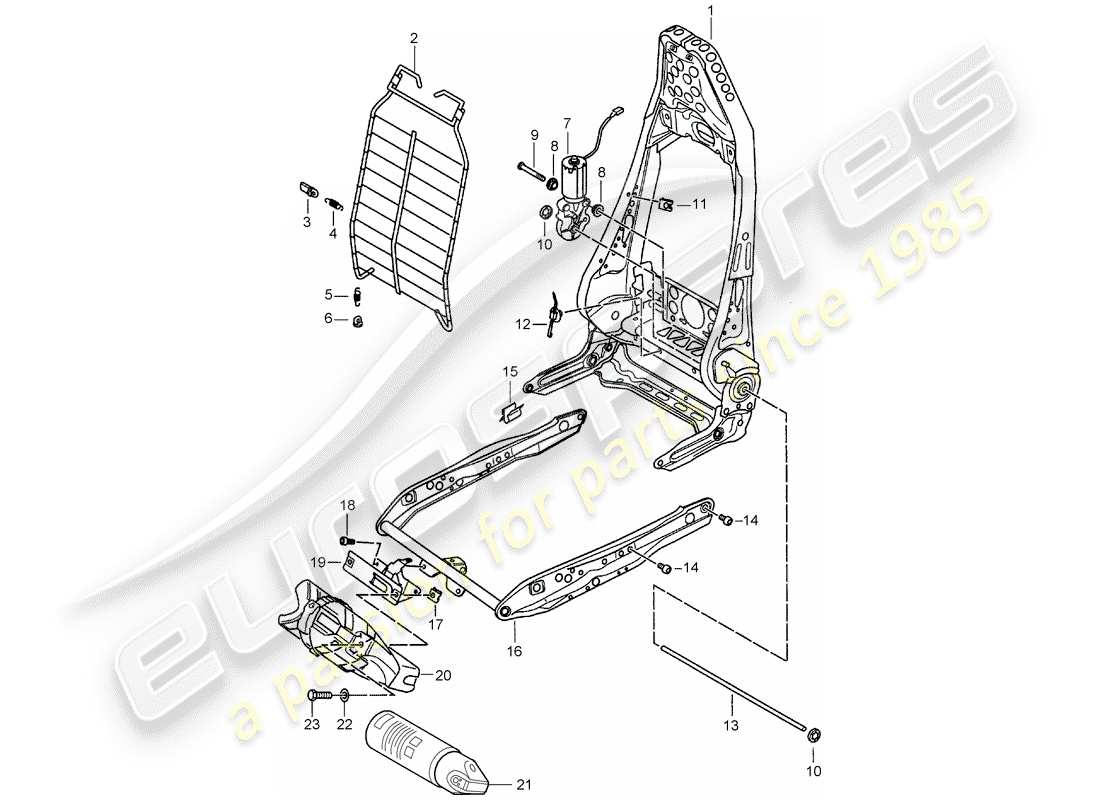 porsche 2001 (986 boxster) telaio - schienale - telaio sedile - sedile sportivo schema parte
