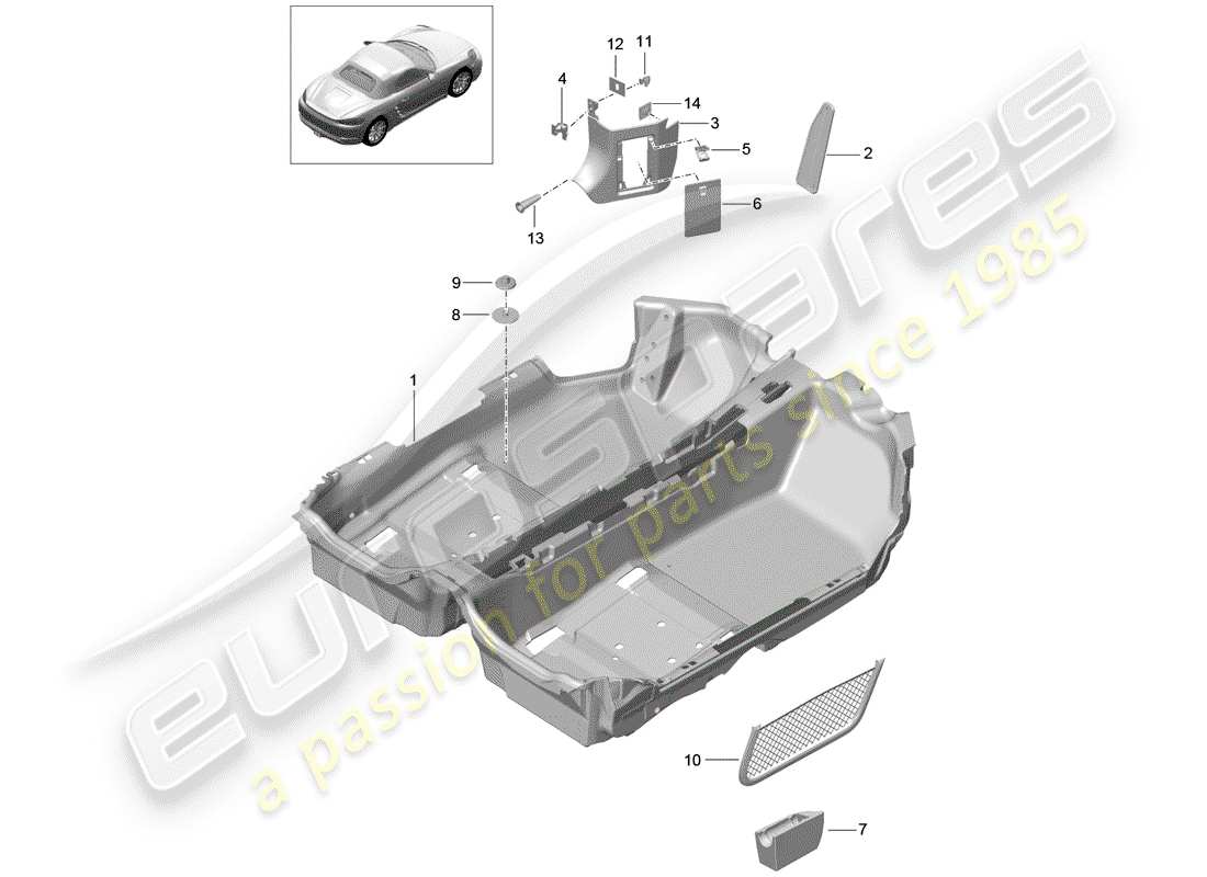 porsche 2019 (718 boxster) copertura del pavimento diagramma delle parti