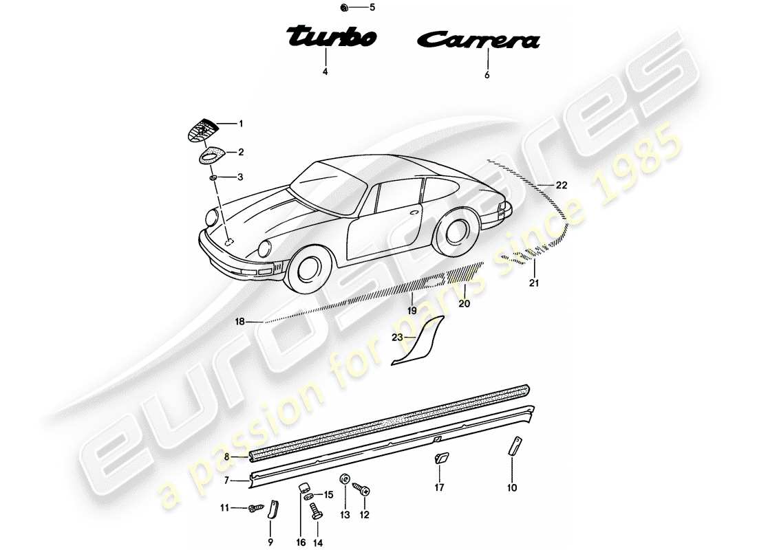 porsche 1986 (911) raccordi decorativi diagramma delle parti