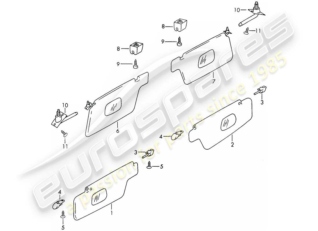 porsche 1966 (911/912) visiere da sole diagramma delle parti