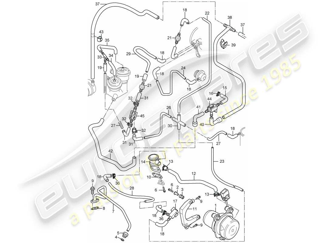 porsche 2002 (996 gt3) iniezione aria diagramma delle parti
