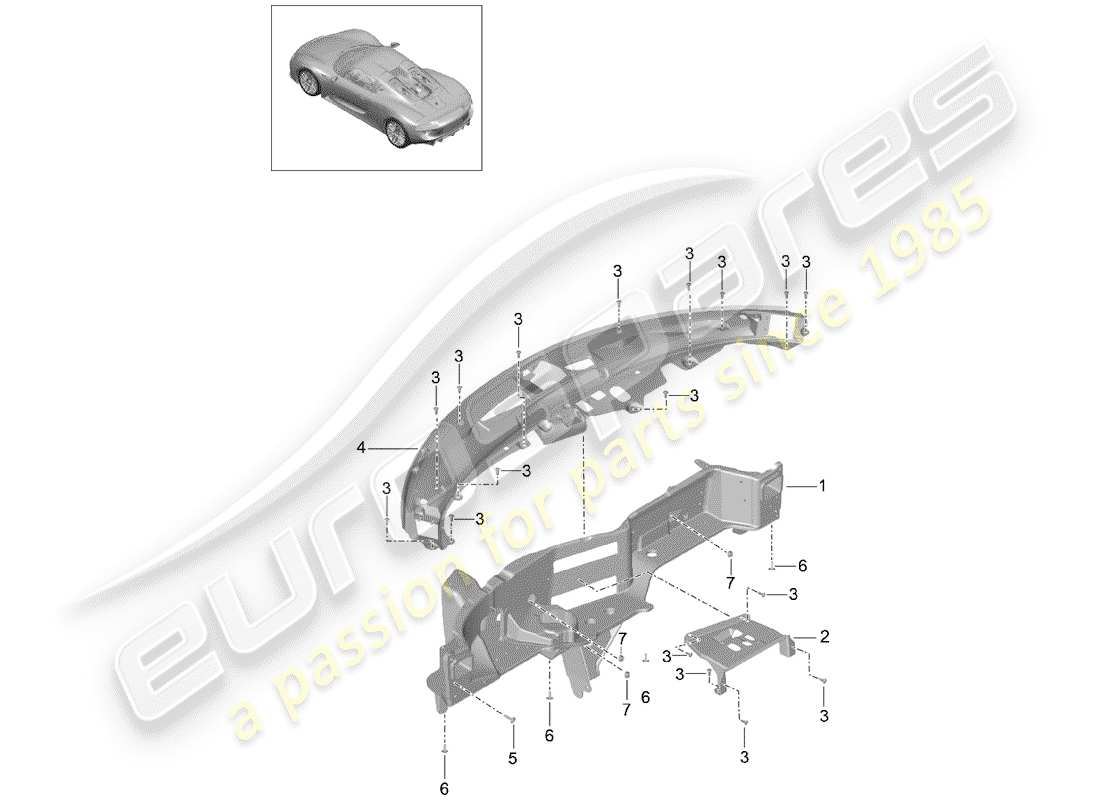 porsche 918 spyder (2015) schema delle parti del telaio di tenuta