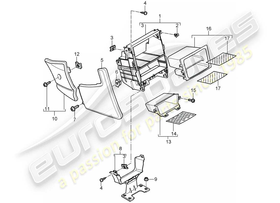 porsche 2009 (997-2 gt3) console centrale diagramma delle parti