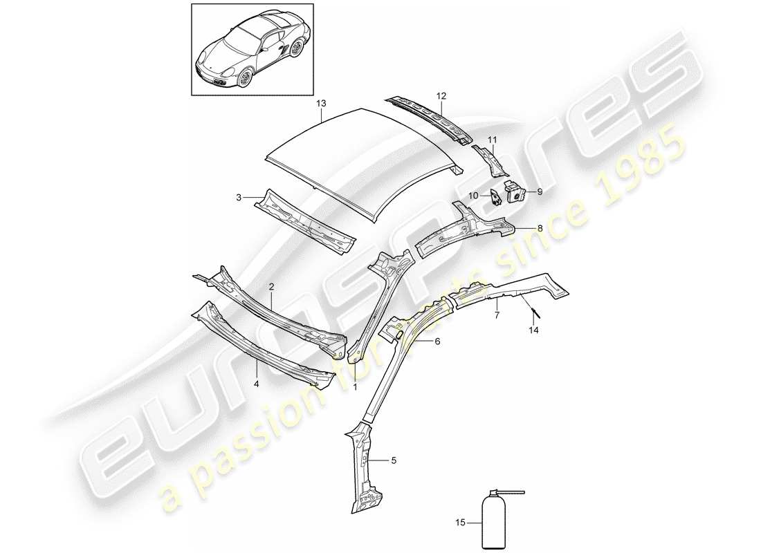 porsche 2012 (987 cayman) diagramma delle parti del tetto