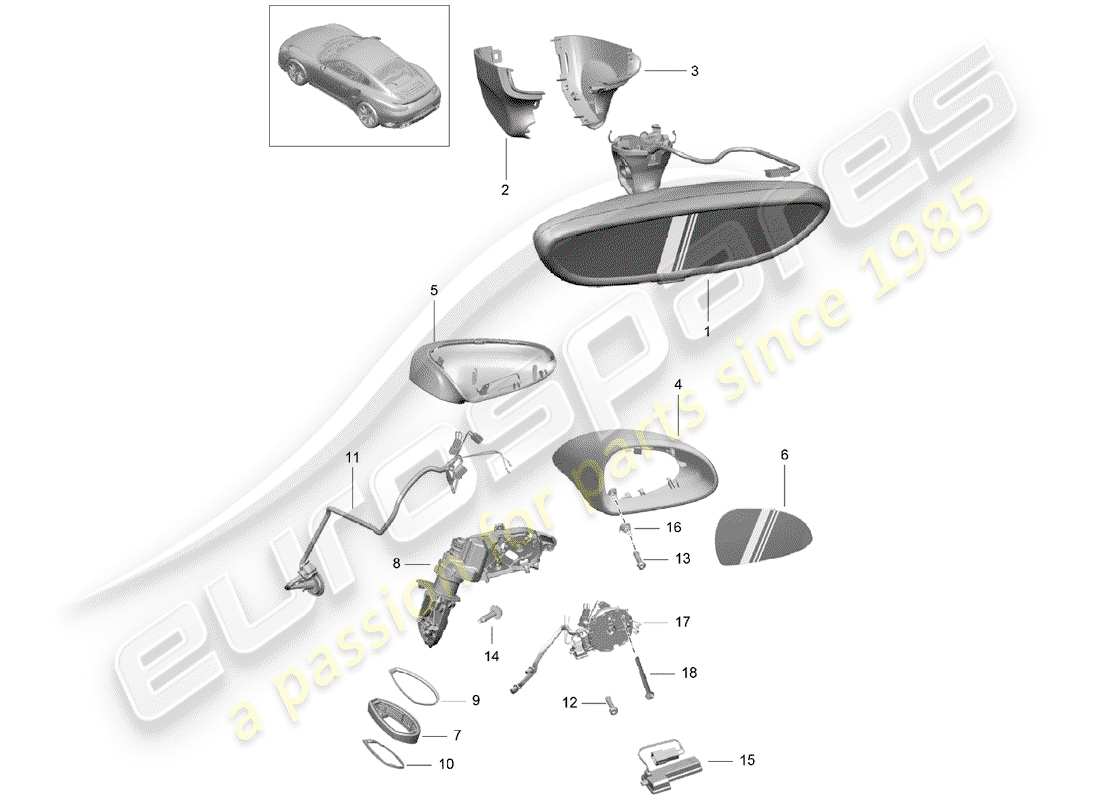 porsche 2014 (991-1 turbo) specchietto retrovisore interno diagramma delle parti