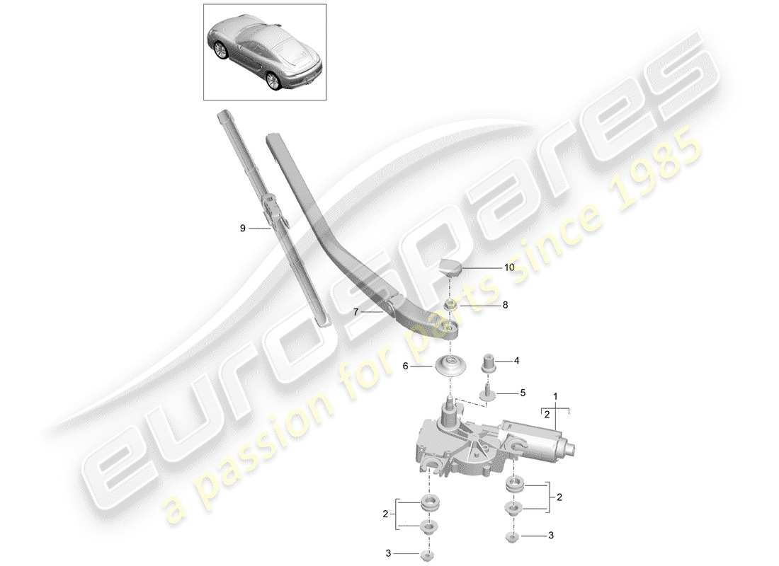 porsche 2014 (981 cayman) tergicristallo posteriore diagramma delle parti