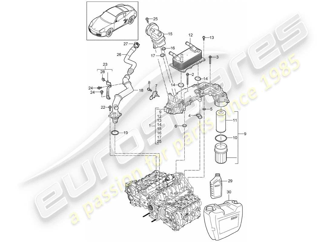 porsche 2011 (987 cayman) lubrificazione del motore diagramma delle parti