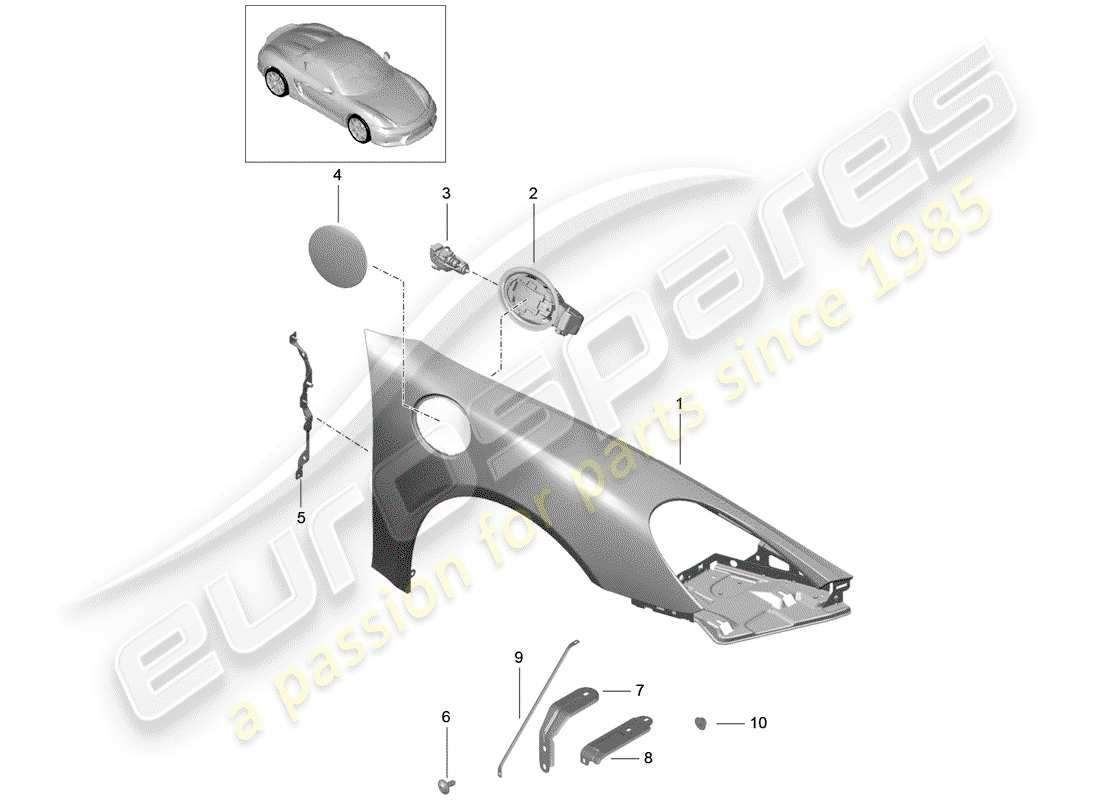 porsche 2016 (981 boxster spyder) schema delle parti del parafango