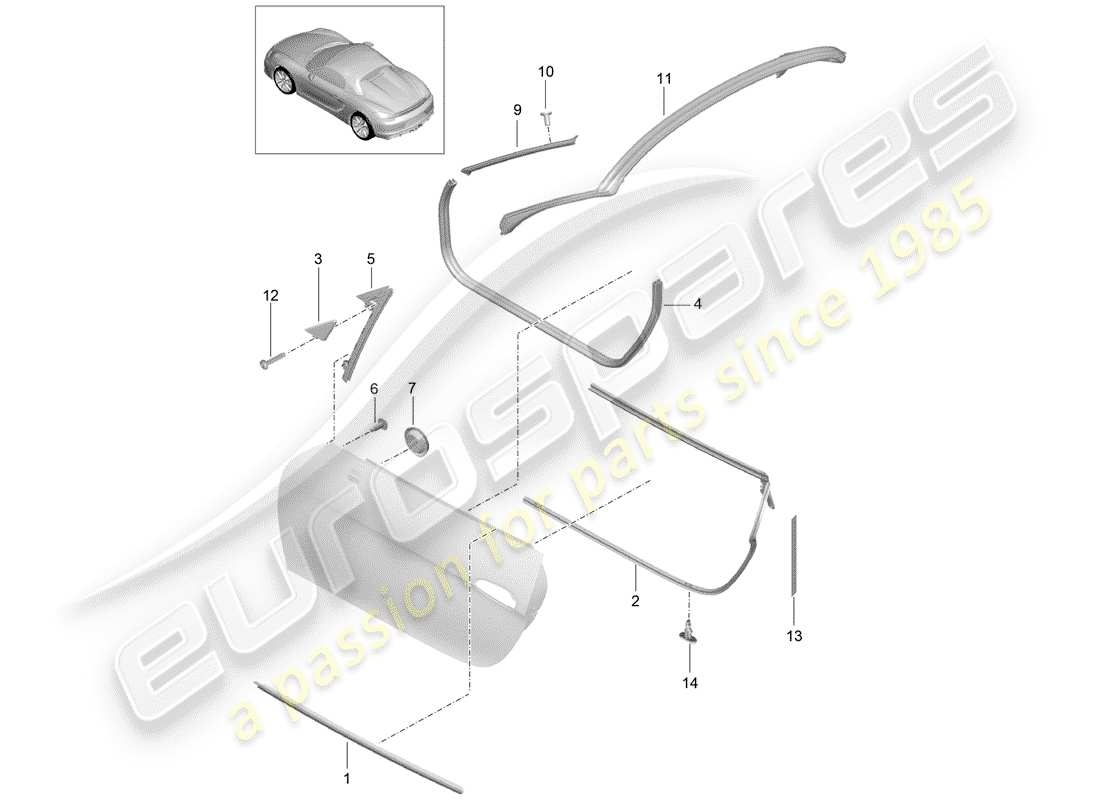 porsche 2016 (981 boxster spyder) diagramma delle parti guarnizione porta