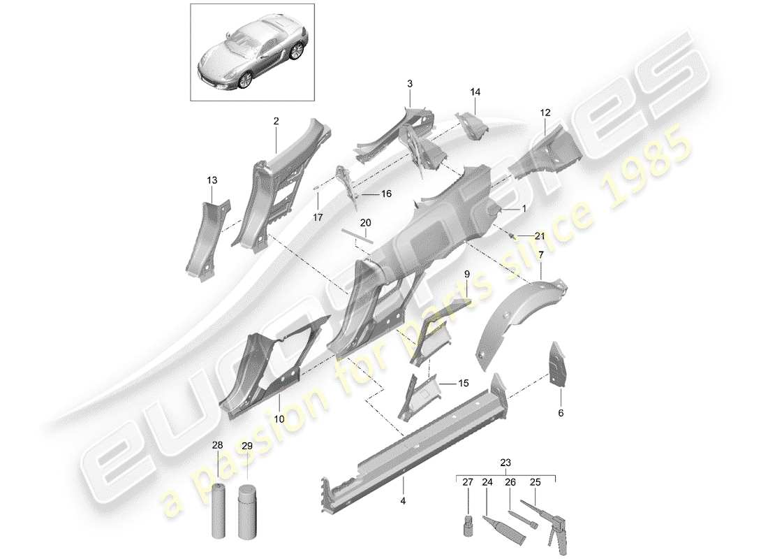 porsche 2015 (981 boxster) pannello laterale diagramma delle parti