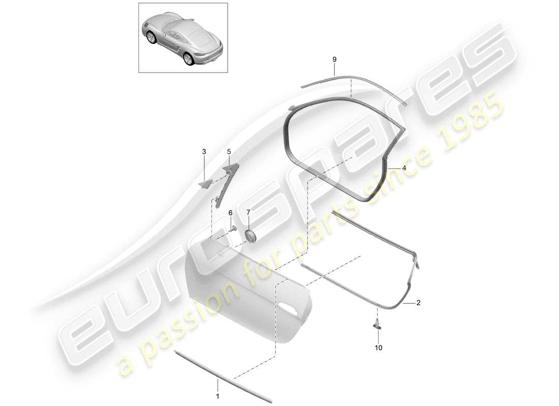 porsche 2017 (718 cayman) diagramma delle parti guarnizione porta