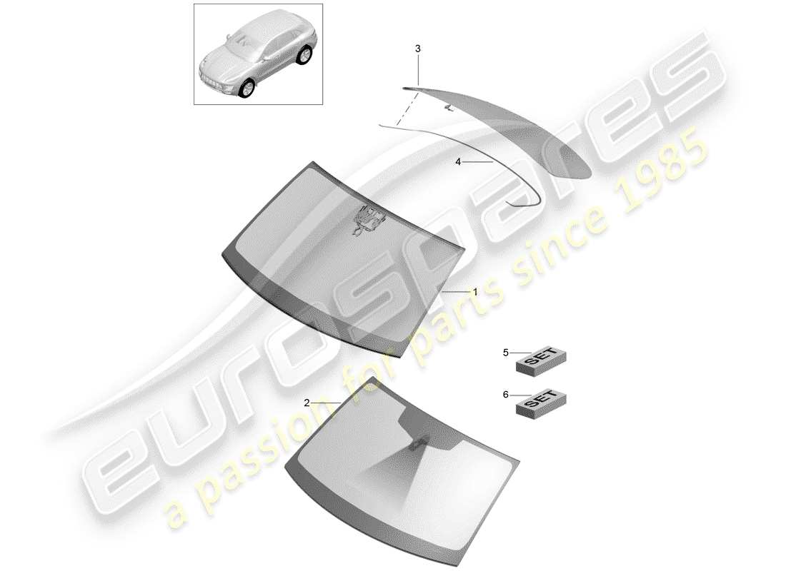 porsche 2016 (macan) schema delle parti vetro parabrezza