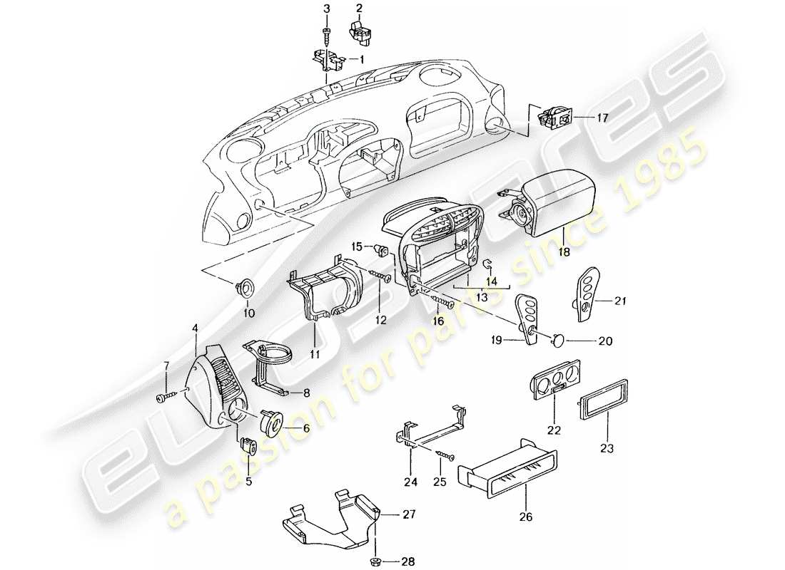 porsche 2003 (996 gt3) accessori - rivestimento cruscotto diagramma delle parti