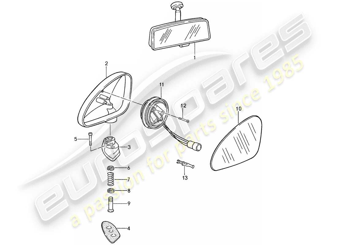 porsche 1988 (959) specchio retrovisore interno - specchio retrovisore schema delle parti