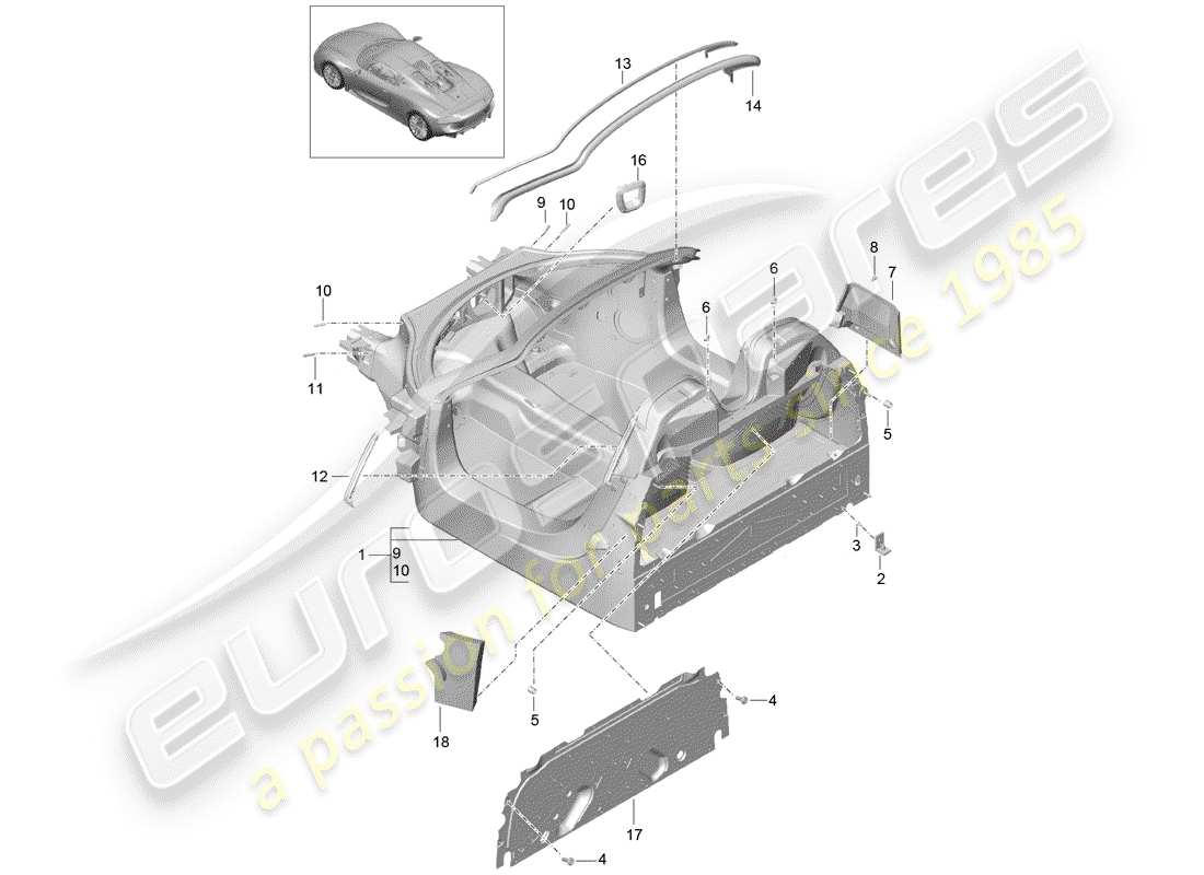 porsche 2015 (918 spyder) monoscocca diagramma delle parti
