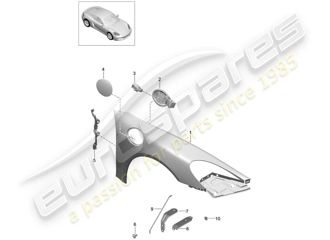 porsche 718 cayman (2020) schema delle parti del parafango