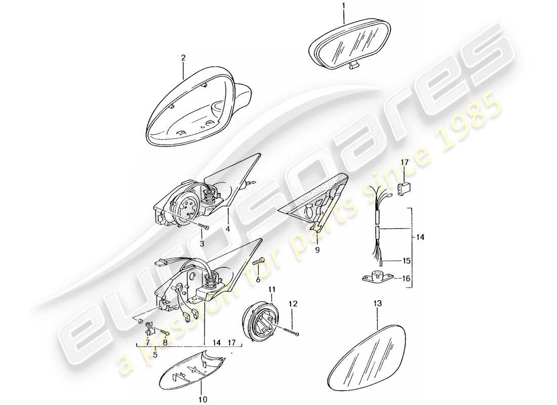 porsche 2001 (996 gt3) specchio retrovisore interno - specchio retrovisore schema delle parti