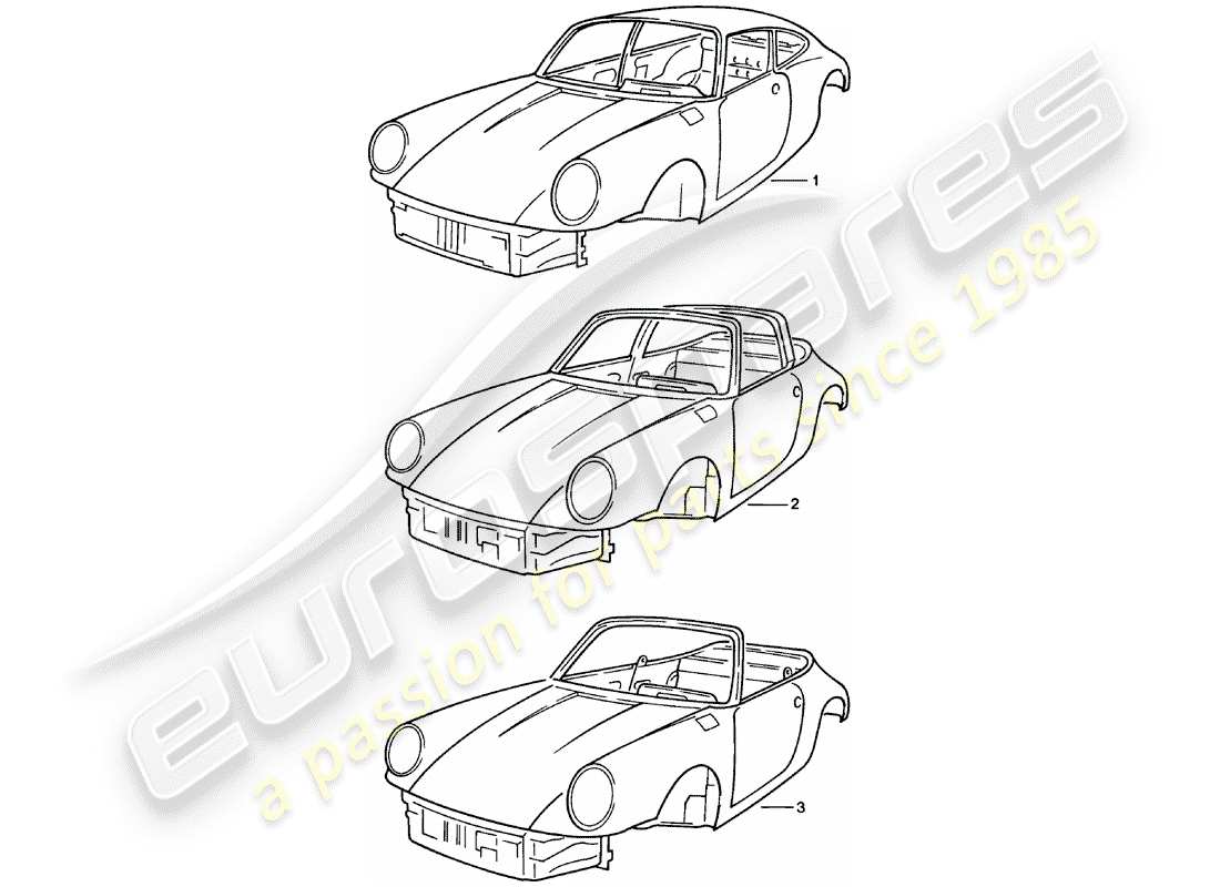 porsche 1983 (911) carrozzeria - verniciata - sigillata - con: - protezione sottoscocca - solo scocce - disponibile solo dall'attuale schema delle parti