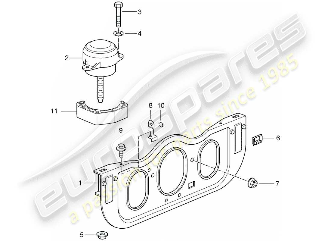 porsche 2005 (996 gt3) sospensione del motore diagramma delle parti