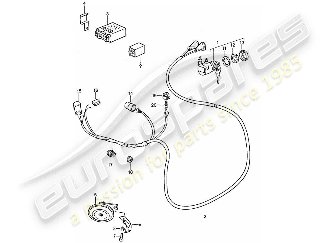 porsche 1987 (911) sistema d'allarme diagramma delle parti