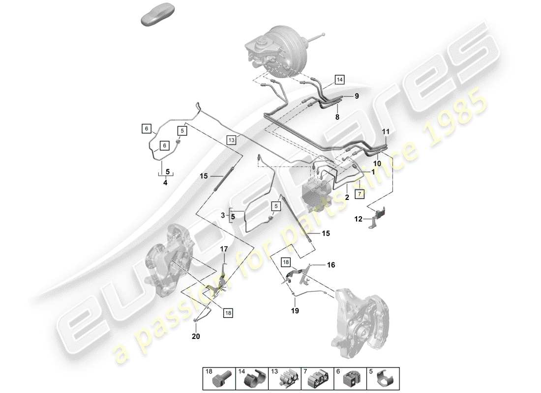 porsche 2019 (718 boxster spyder) linea freno diagramma delle parti