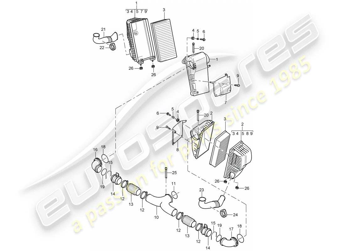 porsche 2005 (cayenne e1 9pa) filtro dell'aria con collegamento schema delle parti