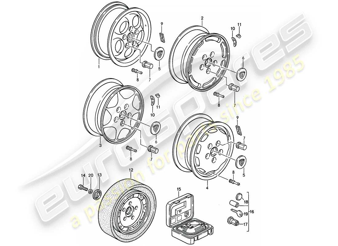 porsche 1990 (944) ruota a disco diagramma delle parti