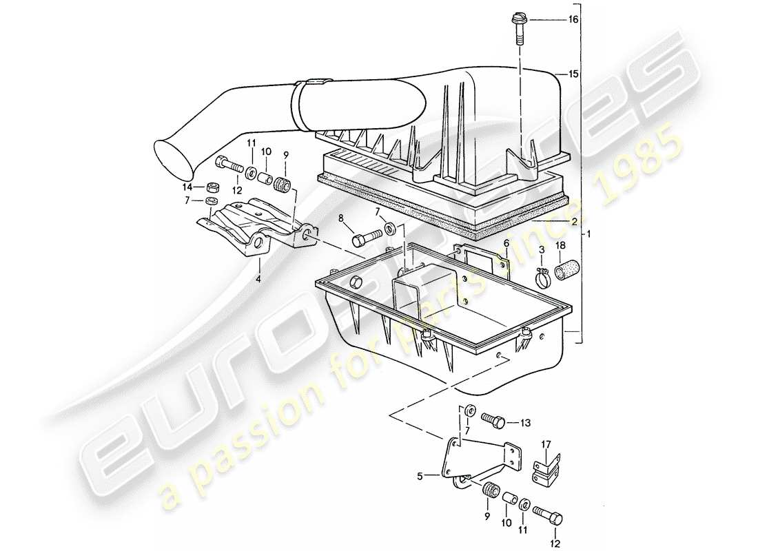 porsche 1990 (944) sistema di depurazione dell'aria diagramma delle parti