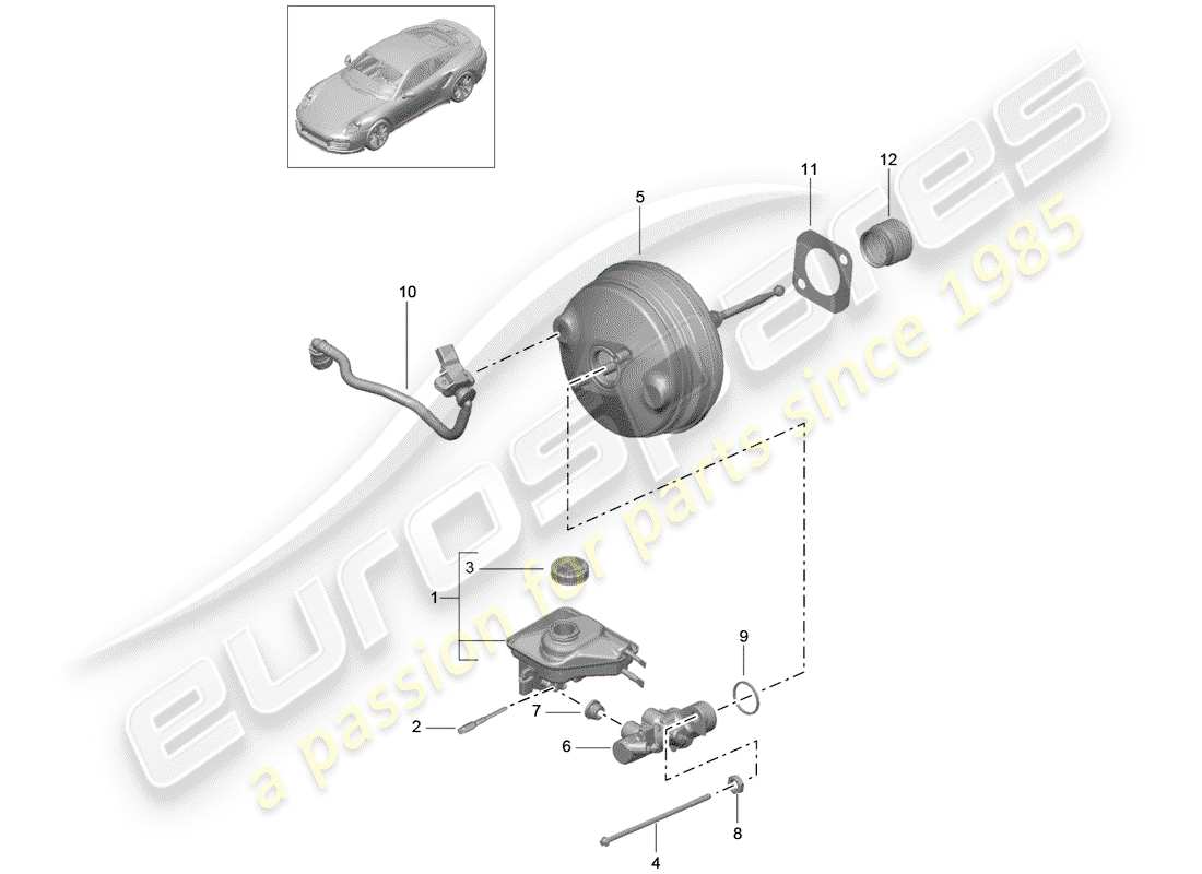 porsche 2016 (991-1 turbo) cilindro maestro del freno schema delle parti