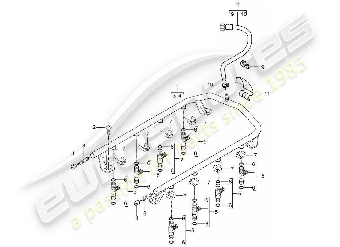 porsche 2005 (cayenne e1 9pa) tubo raccolta carburante schema delle parti