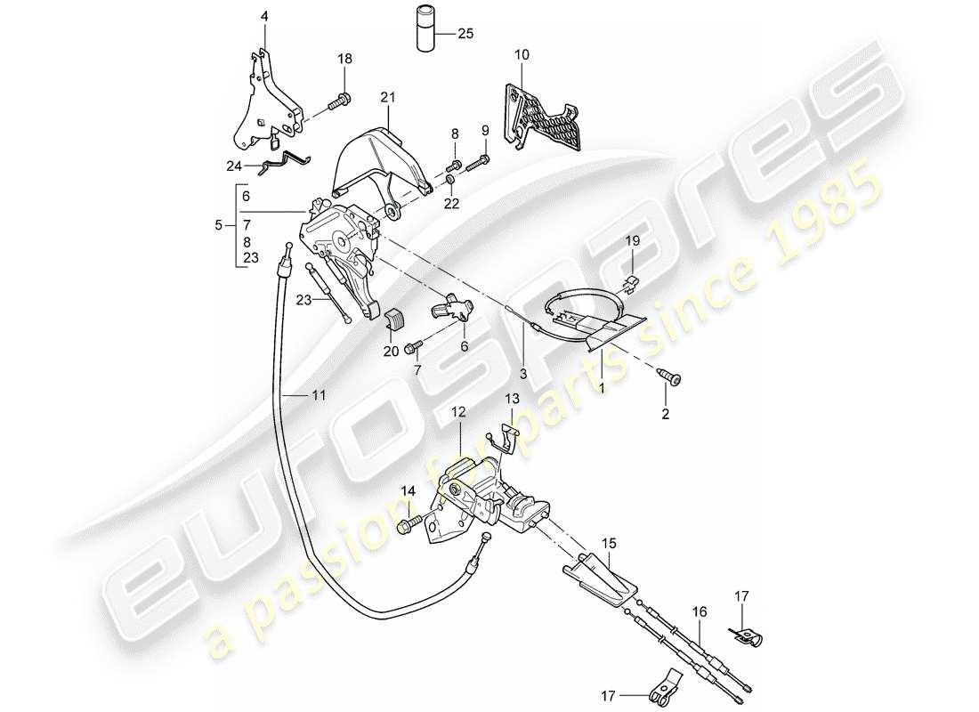 porsche 2005 (cayenne e1 9pa) leva del freno di parcheggio attivata con il piede diagramma delle parti
