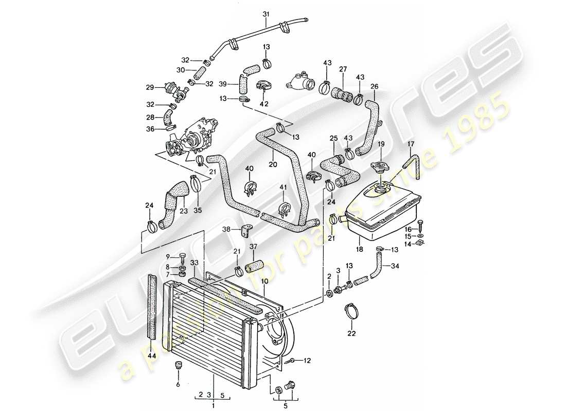 porsche 1990 (944) diagramma delle parti del raffreddamento ad acqua
