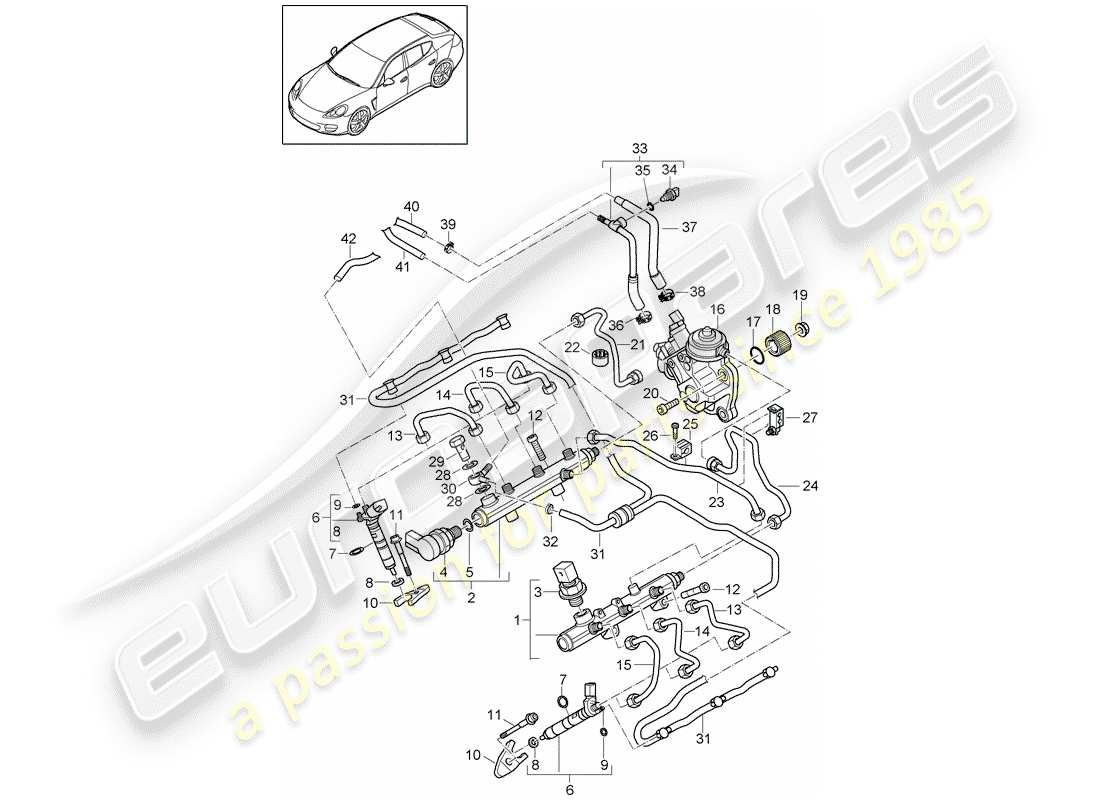 porsche 2010 (panamera 970) tubo di raccolta carburante diagramma delle parti