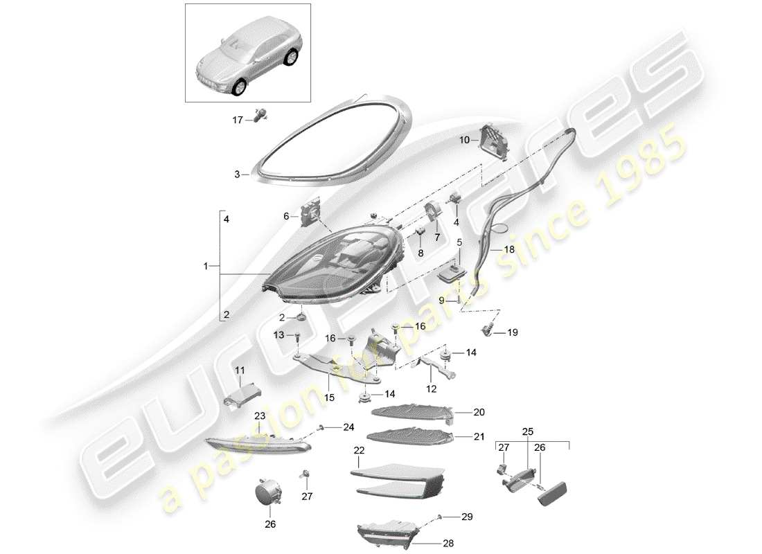 porsche 2016 (macan) diagramma delle parti del faro a led