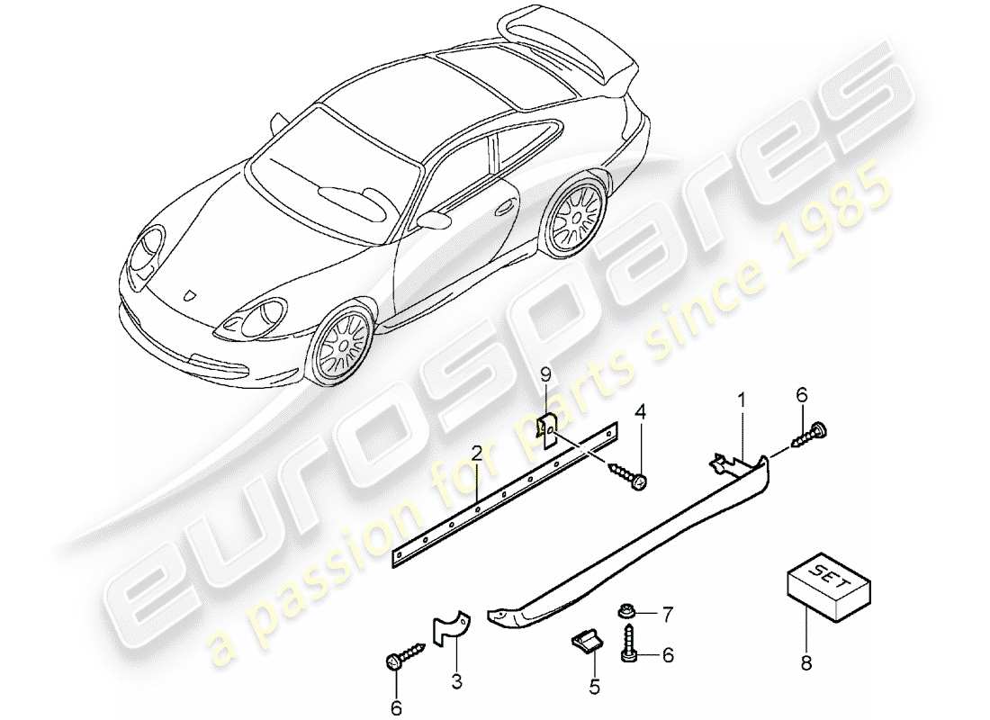 porsche 2002 (996 gt3) rivestimento lato lato diagramma delle parti