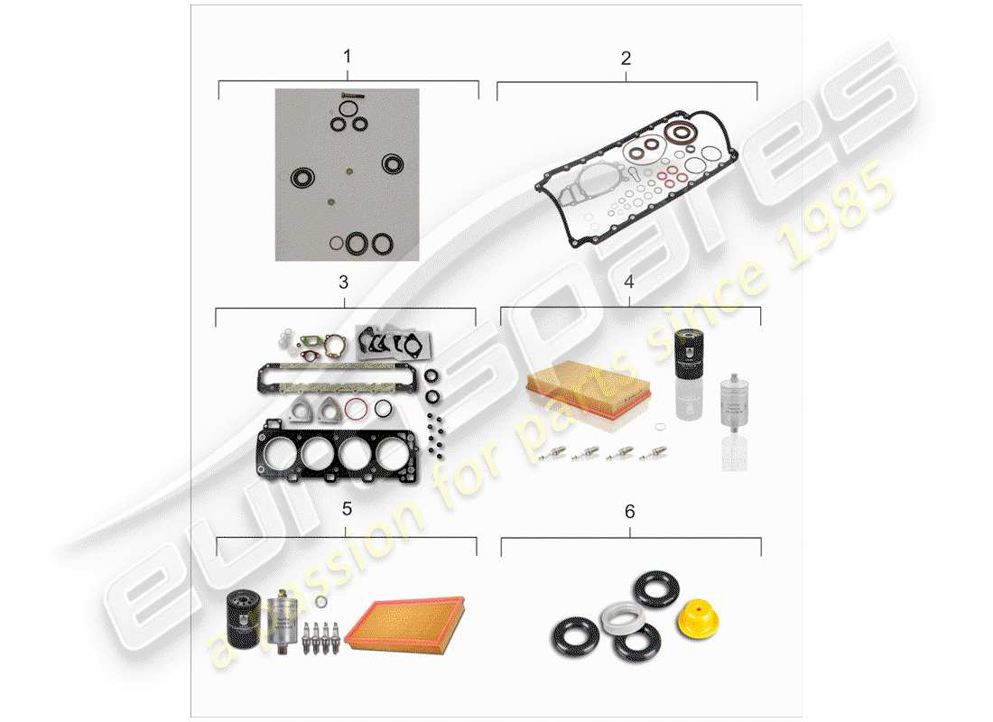 porsche 1982 (944) set di manutenzione - set guarnizioni - kit di riparazione schema delle parti
