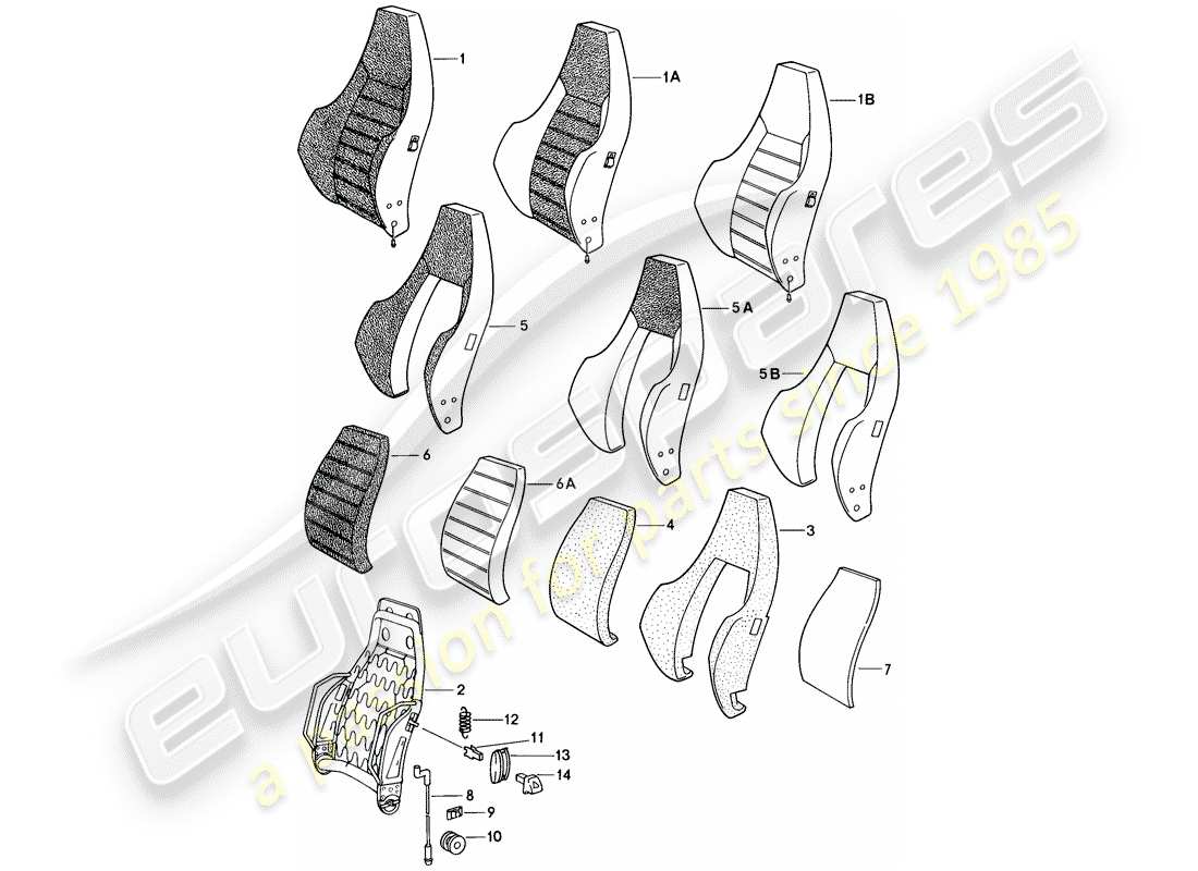 porsche 1983 (944) sedile sportivo - schienale - parti singole diagramma delle parti