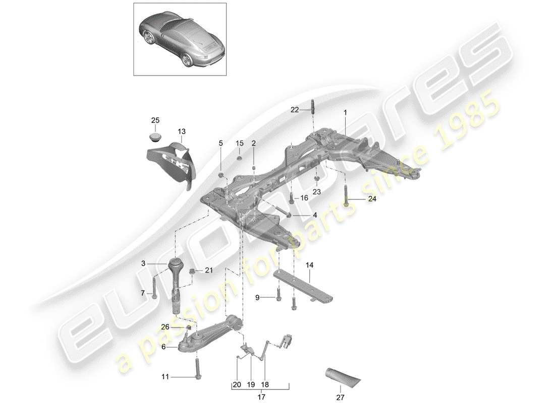 porsche 2013 (991-1) membro trasversale diagramma delle parti
