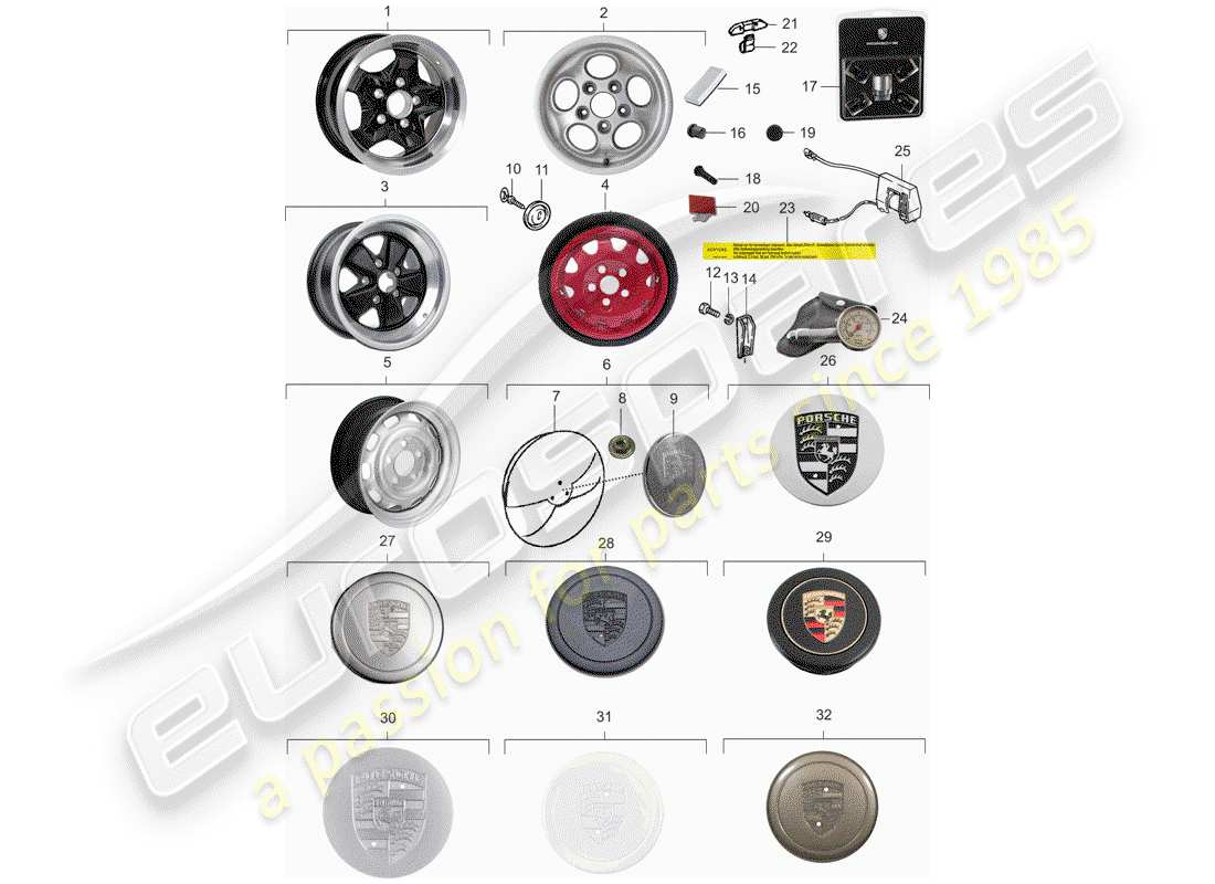 porsche 1984 (944) ruota a disco diagramma delle parti